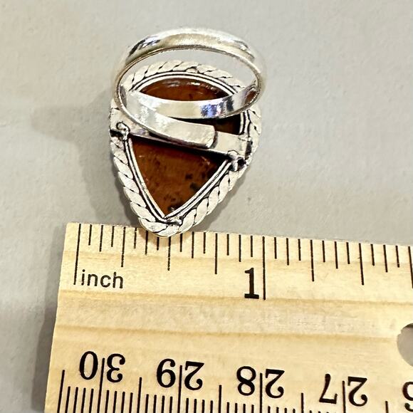 Mahogany obsidian gemstone rang silver overlay stamped 925 adjustable - Picture 5 of 5